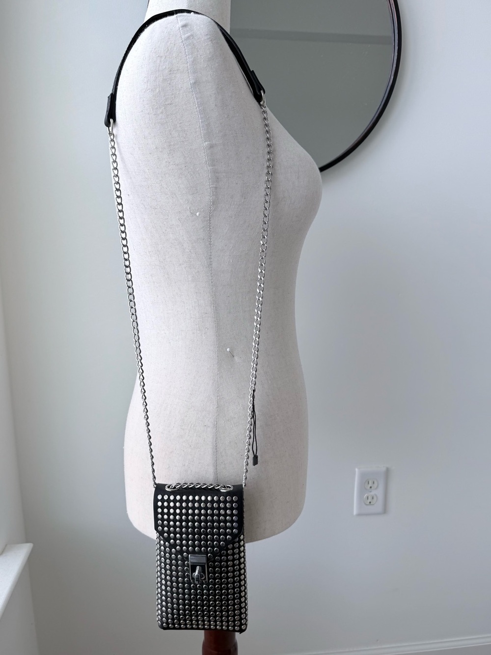 Stradivarius Black Studded Mini Crossbody Bag with Chain - Picture 3 of 13